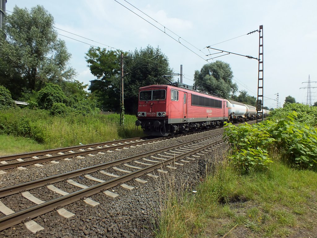 155 183, etwa eineinhalb Stunden zuvor als LZ in Richtung Gelsenkirchen unterwegs passiert hier, in den Mittagsstunden des 16.7.13 die R�ckseite der Kokerei Prosper.