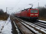 Am 5.2.14 schiebt 143 291 einen RB nach Sangerhausen, sie verl�sst gerade S�mmerda.
