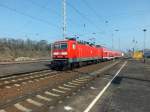 143 293 f�hrt am 11.3.14 mit einem RE nach Nordhausen in Sangerhausen ein.