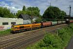 Die niederl�ndische Eisenbahngesellschaft Rotterdam Rail Feeding geh�rt der amerikanischen Holding-Gesellschaft Genesee and Wyoming Inc., die in den USA �ber 100 Shortlines und Class III railroads betreibt. 266 111, die f�r RRF im Einsatz ist, tr�gt das gef�llige orange/braune Farbschema von G&W und verl�sst hier Oberhausen-Osterfeld in Richtung Oberhausen-Sterkrade.
Die namensgebende Genesee and Wyoming Railroad hat �brigens nichts mit dem Bundesstaat Wyoming zu tun, sondern war eine Shortline in der N�he von Rochester, New York, die nach zwei Counties im Nordwesten des Bundesstaats New York benannt war.