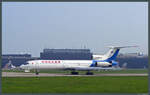 Tu-154M RA-85770 der Rossija ist am 02.05.2009 in Hannover gelandet. Die Reverser sind noch aktiviert.