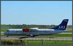 Die ATR 72-600 ES-ATC der SAS rollt am 29.04.2019 in Kopenhagen am Flyvergrillen vorbei. Die  Maschine wurde von der estnischen Regional Jet betrieben, die seit 2020 als Xfly aktiv ist. 