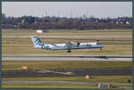 G-ECOY, eine Dash 8-402Q von Flybe, setzt am 09.03.2010 zur Landung in Düsseldorf an. Wenige Monate später verließ die Maschine die Flotte und ist seit 2016 in Island im Einsatz.