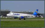 Der A320-212 D-AICD gehört seit 1998 zur Flotte von Condor. Am 05.02.2009 startet die Maschine in Hannover.