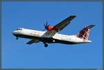 Die ATR 72-600 G-LMTJ der Loganair setzt am 29.04.2026 in Southampton zur Landung an. Die Maschine kommt als Flug LM555 von der Insel Jersey.